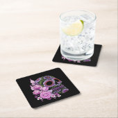 Roze Floral Black Sugar Skull Day of the Dead Kartonnen Onderzetters (Insitu)