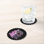 Roze Floral Black Sugar Skull Day of the Dead Kartonnen Onderzetters (Insitu)