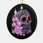 Roze Floral Black Sugar Skull Day of the Dead Keramisch Ornament (Links)