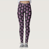 Roze Floral Black Sugar Skull Day of the Dead Leggings (Voorkant)