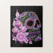 Roze Floral Black Sugar Skull Day of the Dead Legpuzzel (Verticaal)