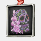 Roze Floral Black Sugar Skull Day of the Dead Metalen Ornament (Links)