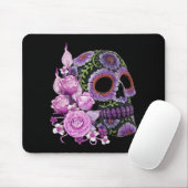 Roze Floral Black Sugar Skull Day of the Dead Muismat (Met muis)