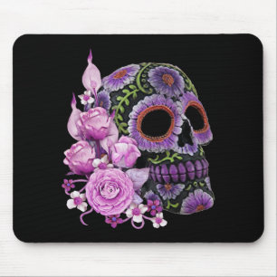 Roze Floral Black Sugar Skull Day of the Dead Muismat