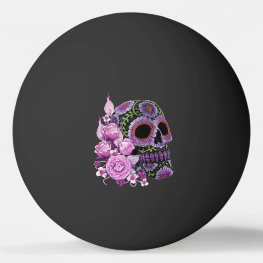 Roze Floral Black Sugar Skull Day of the Dead Pingpongbal (Voorkant)
