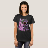 Roze Floral Black Sugar Skull Day of the Dead T-shirt (Voorkant volledig)