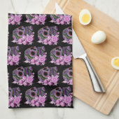 Roze Floral Black Sugar Skull Day of the Dead Theedoek (Quarter Fold)