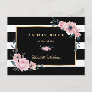 Roze Floral Black Vrijgezellenfeest Recipcard Briefkaart
