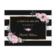 Roze Floral Black Vrijgezellenfeest Recipcard