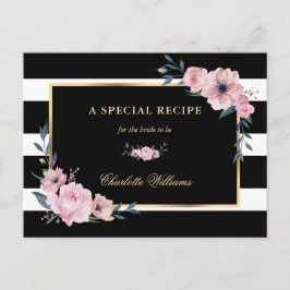 Roze Floral Black Vrijgezellenfeest Recipcard Briefkaart