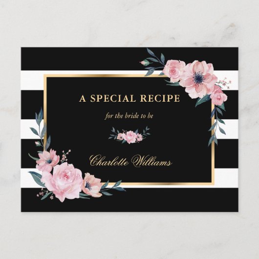 Roze Floral Black Vrijgezellenfeest Recipcard Briefkaart (Voorkant)