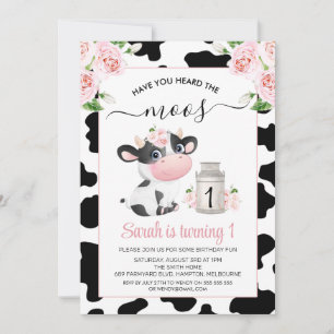 Roze Floral Black White Koe Afdrukdag Kaart