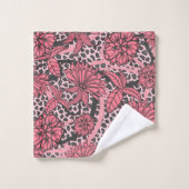 Roze Floral Black White Leopard Animal Print Bad Handdoek (Wasdoekje)