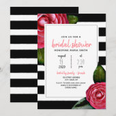 Roze Floral Black + White Stripe Vrijgezellenfeest Kaart (Voorkant / Achterkant)
