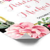 Roze Floral Black White Stripes | Weddenschap Poster (Hoek)