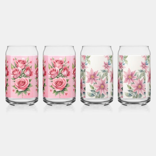  roze Floral Blikvorm Glas (Links)