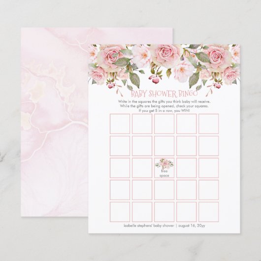 Roze Floral Blooms Baby shower Bingo Kaart (Voorkant / Achterkant)