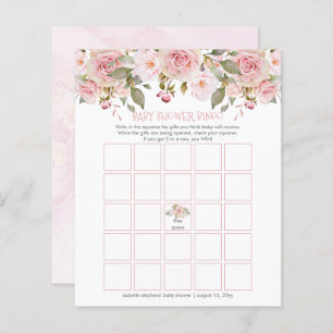Roze Floral Blooms Baby shower Bingo Kaart