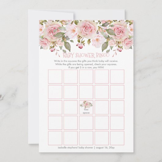 Roze Floral Blooms Baby shower Bingo Kaart (Voorkant)