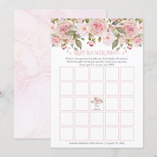 Roze Floral Blooms Baby shower Bingo Kaart