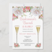 Roze Floral Blooms Bridesmaid's Brunch & Bubble Kaart (Voorkant)