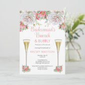 Roze Floral Blooms Bridesmaid's Brunch & Bubble Kaart (Staand voorkant)