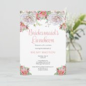 Roze Floral Blooms Bridesmaid's Luncheon Kaart (Staand voorkant)