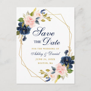 Roze Floral Blue Gold Lijst Sparen het Briefkaart