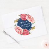 Roze Floral Blue Gold Stripes Baby shower Label (Envelop)