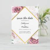 Roze Floral Blush Gold geometric Save The Date (Staand voorkant)