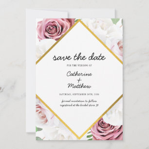 Roze Floral Blush Gold geometric Save The Date
