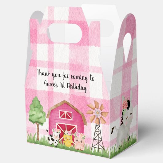 Roze Floral Boerderij Barnyard Birthday Party Favo Bedankdoosjes (Geopend)