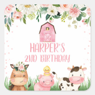 Roze Floral Boerderij Birthday Favor Sticker