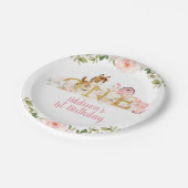 Roze Floral Boerderij Eerste verjaardag Bord papie (Gekanteld)