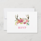 Roze Floral Boho Antlers Weddenschap RSVP (Achterkant)