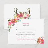 Roze Floral Boho Antlers Weddenschap RSVP (Voorkant / Achterkant)