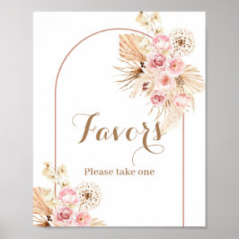 Roze Floral Boho Arch Pampas Grass Favor Sign Poster