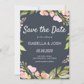 Roze Floral Boho Dark Blue Save the Date (Voorkant)
