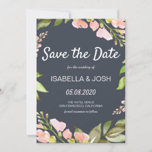 Roze Floral Boho Dark Blue Save the Date