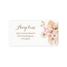 Roze Floral Boho Pampas Grass Adres Etiket