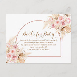 Roze Floral Boho Pampas Grass Boeken voor baby Uitnodiging Briefkaart