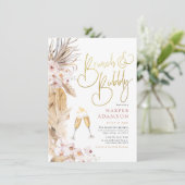 Roze Floral Boho Pampas Grass Brunch en Bubble Kaart (Staand voorkant)
