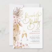 Roze Floral Boho Pampas Grass Brunch en Bubble Kaart (Voorkant)