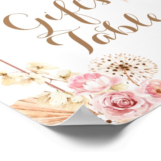 Roze Floral Boho Pampas Grass Gifts Table Poster (Hoek)