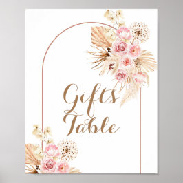 Roze Floral Boho Pampas Grass Gifts Table Poster