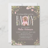  Roze Floral Boho Teddy Bear Baby shower Kaart (Voorkant)