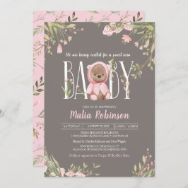  Roze Floral Boho Teddy Bear Baby shower Kaart