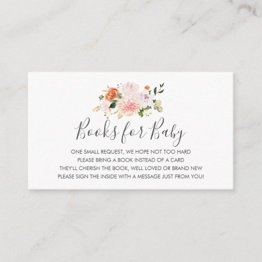 Roze Floral Book Request Baby shower insert card Informatiekaartje (Voorkant)