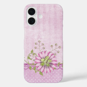 Roze Floral Border iPhone 16 Hoesje