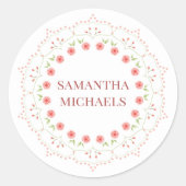  roze floral Botanical Mandala Aangepast Ronde Sticker (Voorkant)